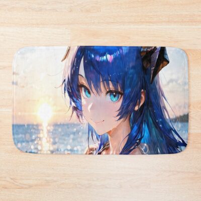 Prelude Mostima Arknights Beach Sunset Angelic Halo Dreamy Blue Bath Mat