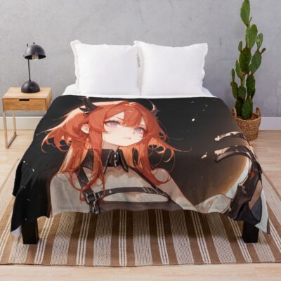 Prelude Surtr Arknights Fiery Aura Battle Scene Anime Girl Throw Blanket