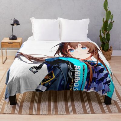 Prelude Amiya Arknights Confident Anime Girl Cityscape Throw Blanket