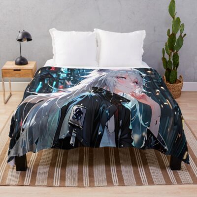 Prelude Lappland Cyberpunk Night Arknights Anime Girl City Street Throw Blanket