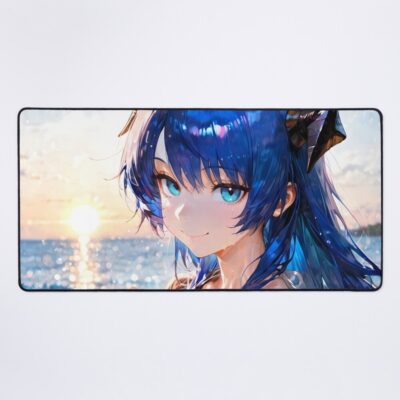 Prelude Mostima Arknights Beach Sunset Angelic Halo Dreamy Blue Mouse Pad