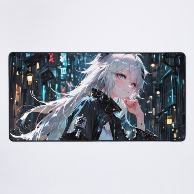 Prelude Lappland Cyberpunk Night Arknights Anime Girl City Street Mouse Pad