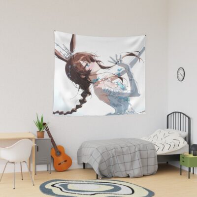 Amiya Arknights Prelude To Dawn Anime Girl Elegant White Gown Side View Tapestry